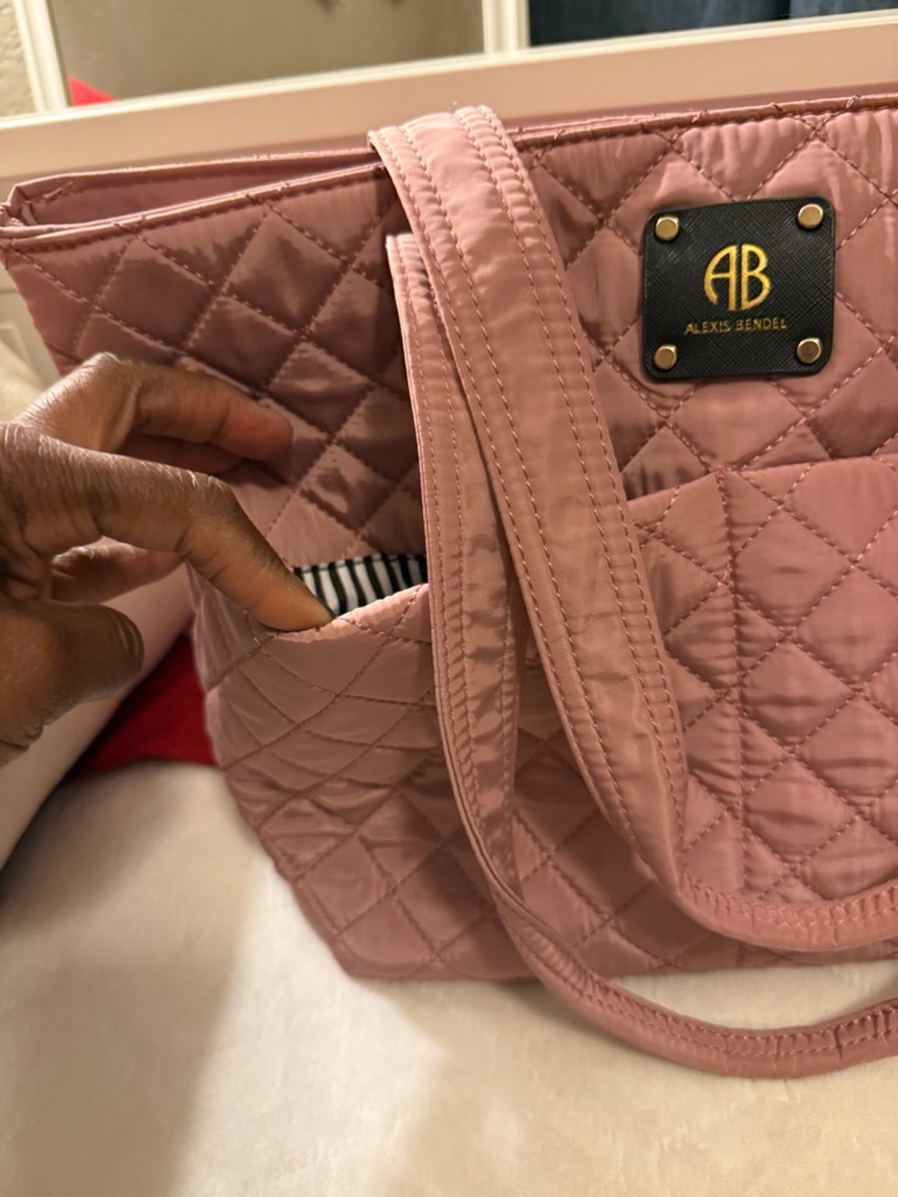 Alexis Bendel Quilted Blush Pink Tote with Logo Plaque - Picture 4 of 11